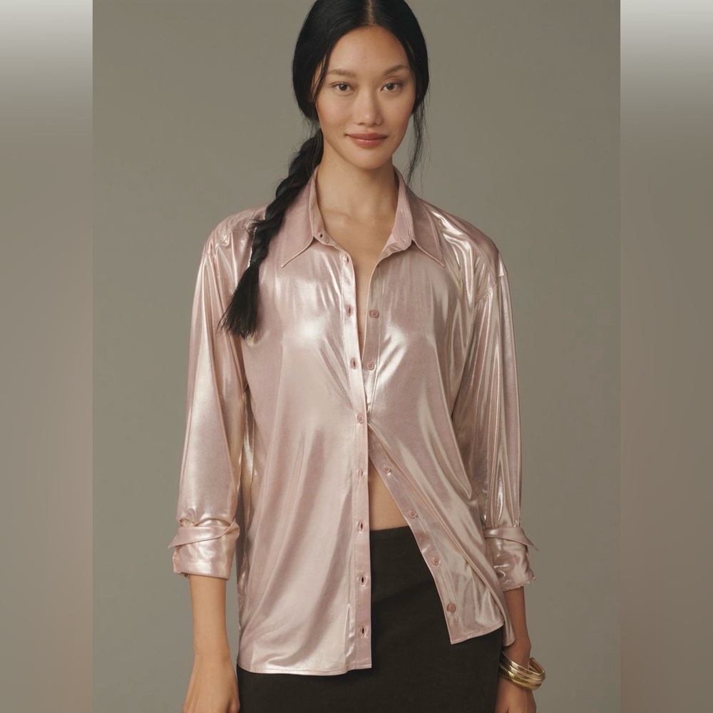 Anthropologie Shine Buttondown Shirt Metallic Blouse Size Small NWT
